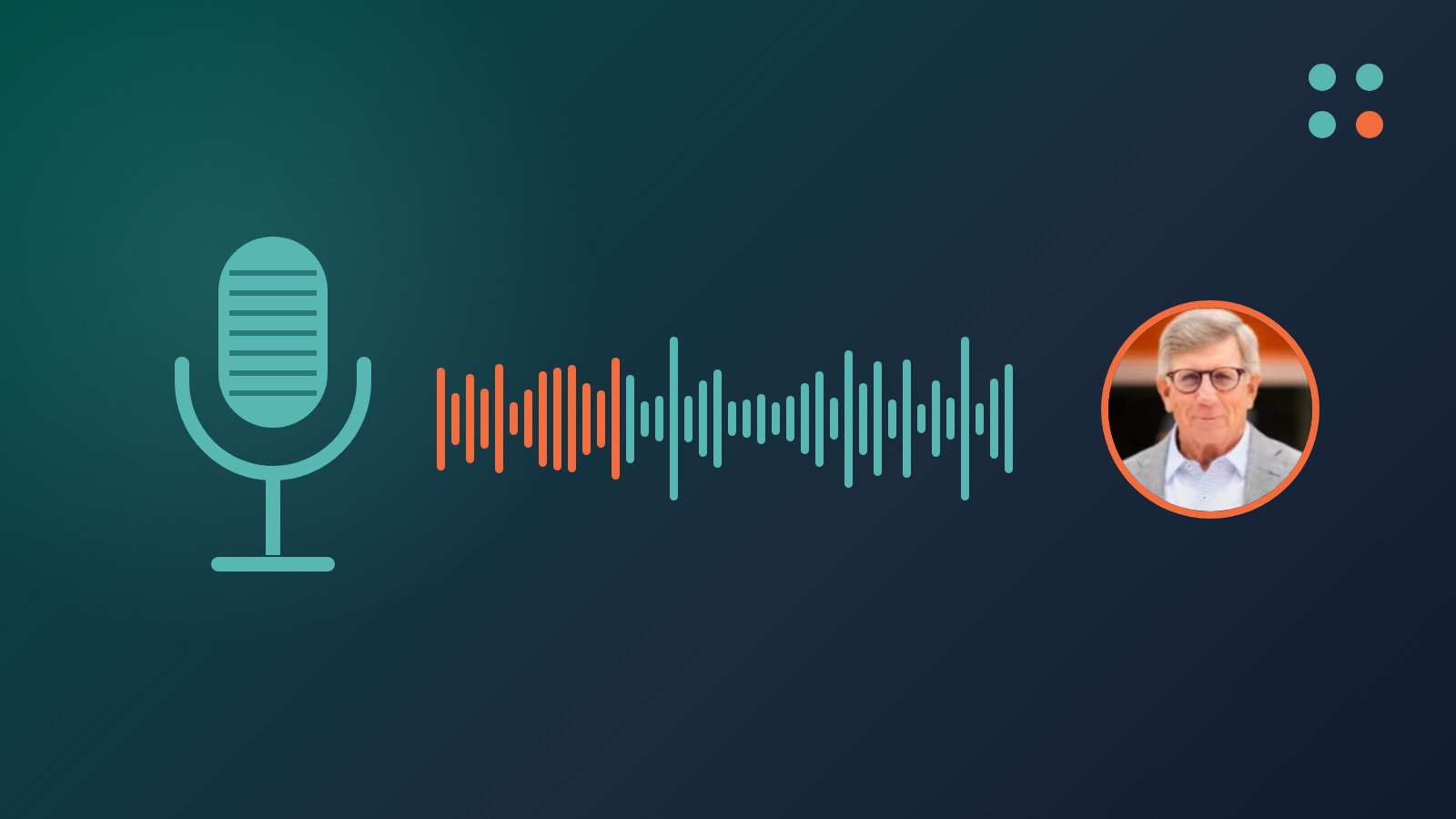 Illustration of a studio microphone and audio waveform with a photo of Larry Hightower